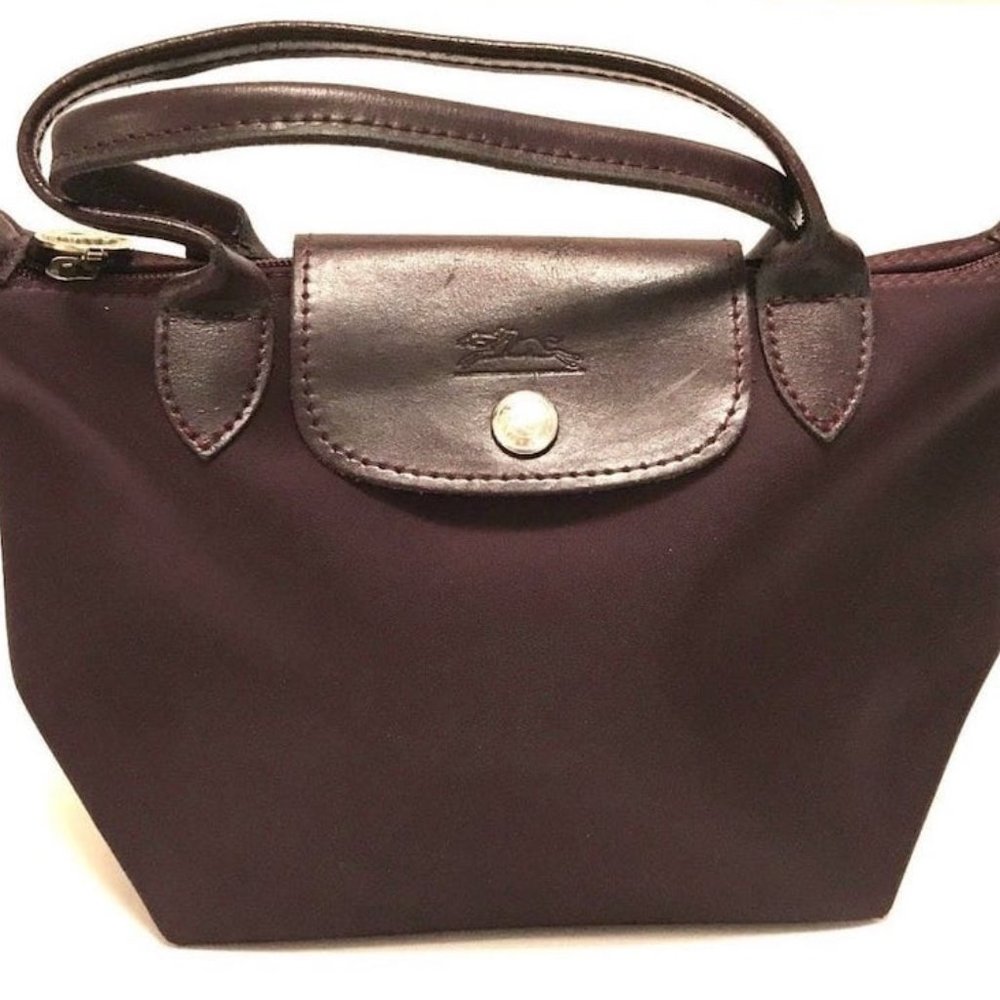 LONGCHAMP,  VINTAGE BROWN NYLON HANDBAG, PRE-OWNED - Picture 3 of 10
